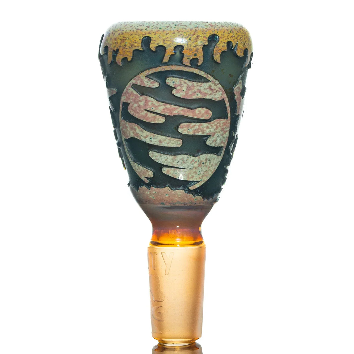 Intricately designed glass bowl piece with UFO and space motif, 14mm universal slide fitting.