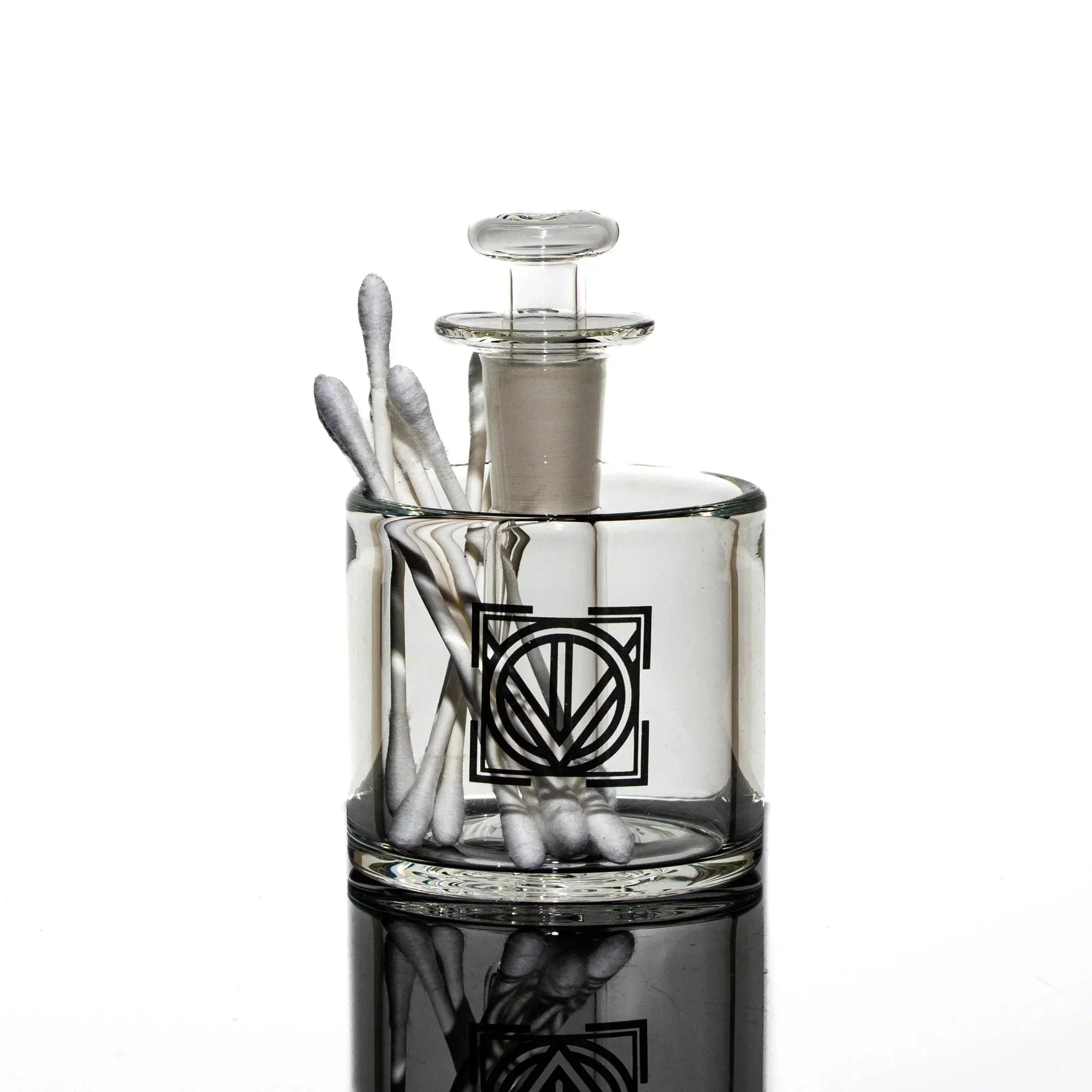 Glass cleaning station jar with cotton swabs for glass accessories care