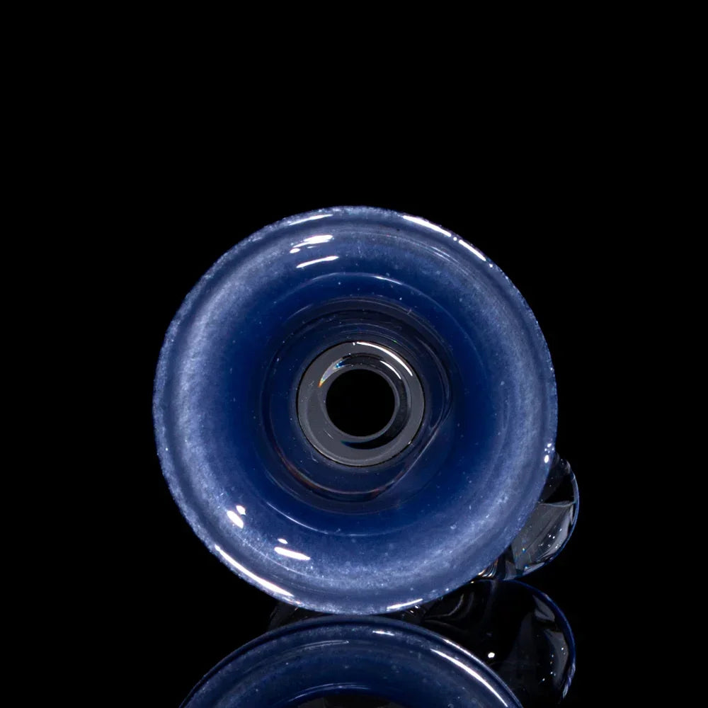14mm blue glass slide bowl with glossy finish, viewed from the top against black background