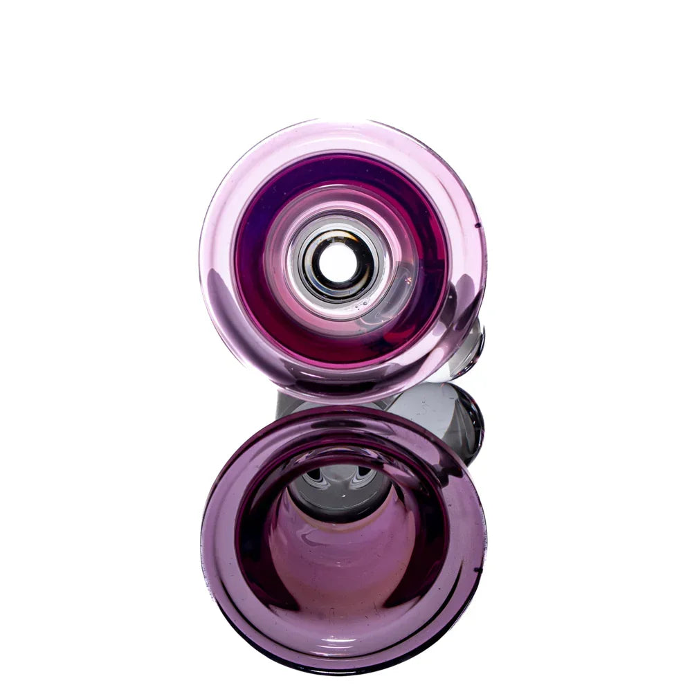 Top view of a 14mm purple karmaline glass slide with clear bowl and reflective base