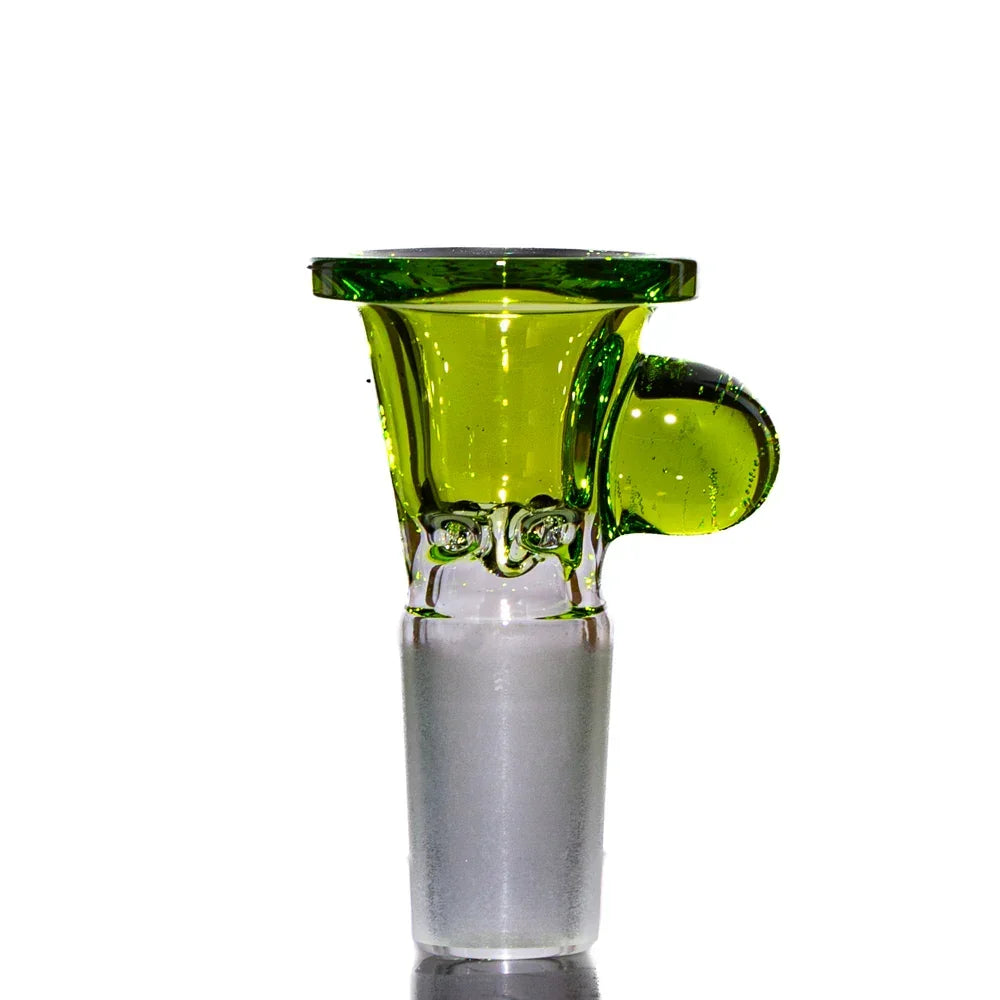 Green glass 14mm four-hole slide bowl with side handle for water pipe