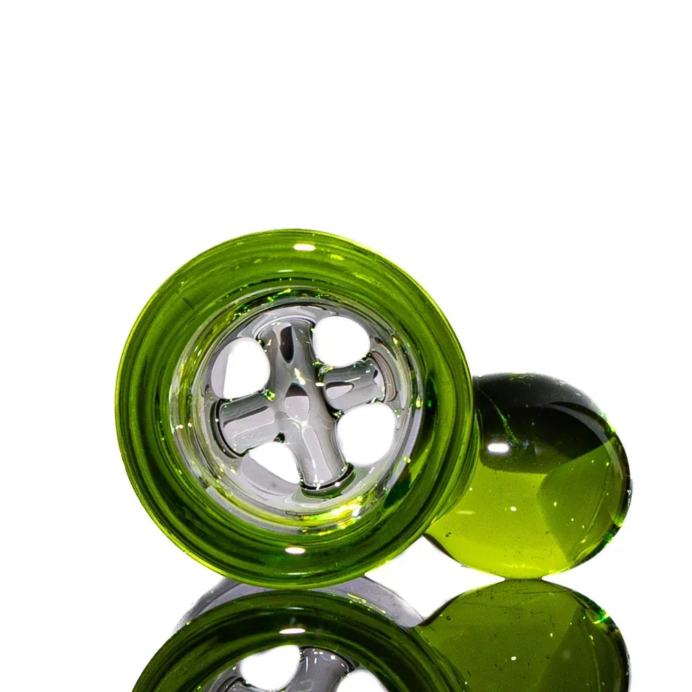 Green 18mm glass martini bowl slide with four-hole design for water pipe
