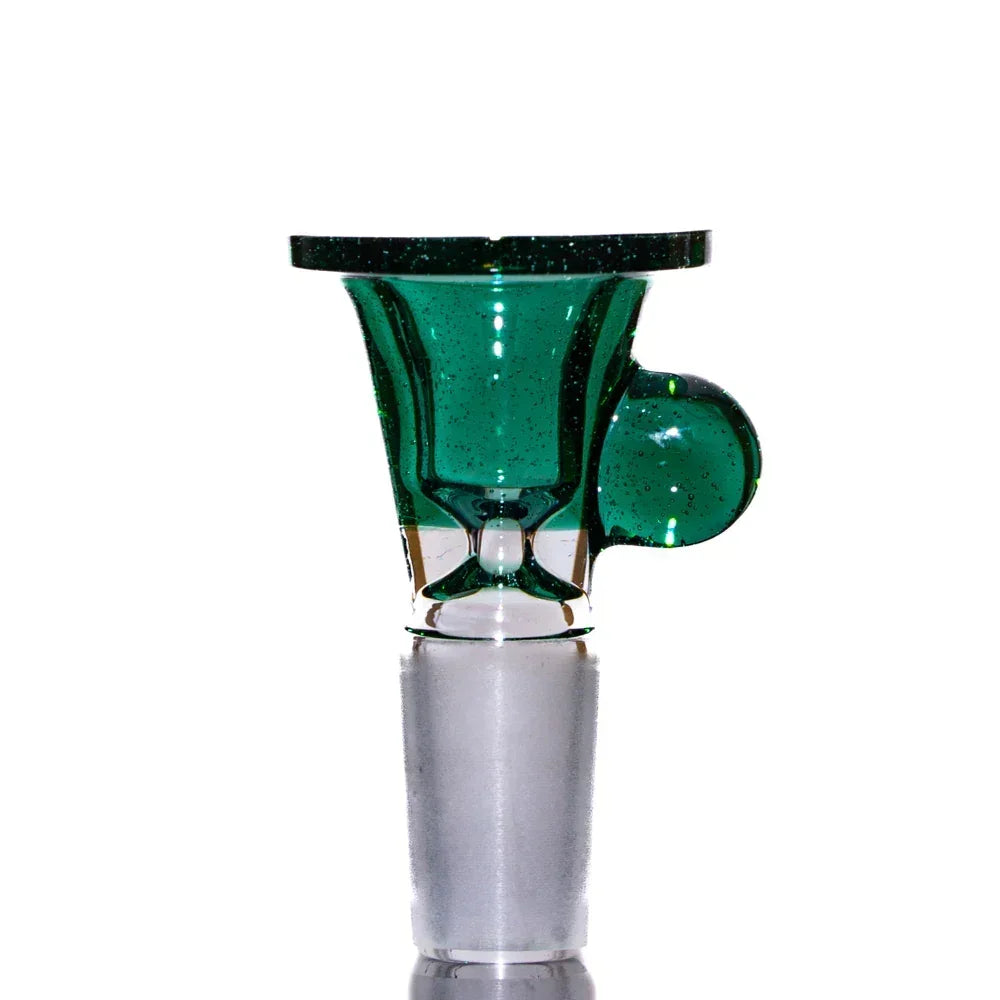 Green glass 14mm slide bowl with side handle for water pipe or bong