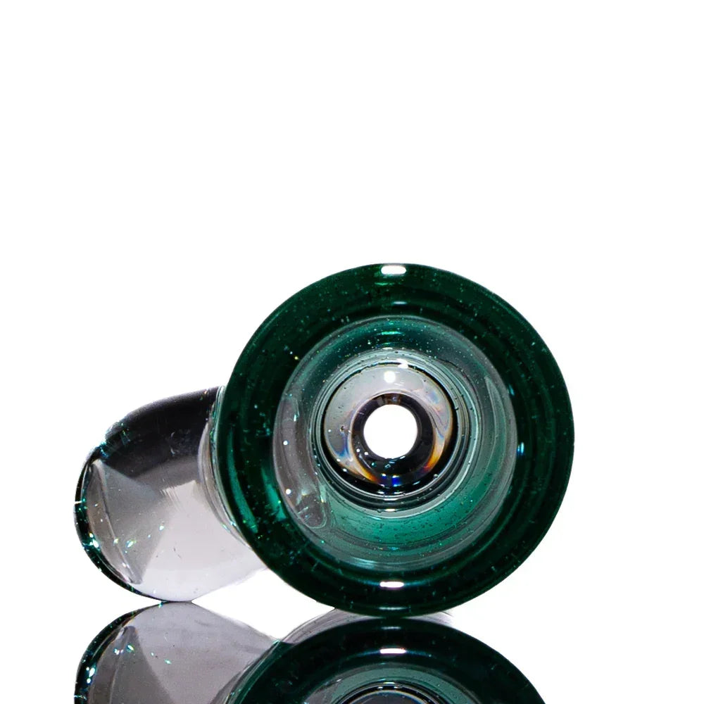 Green glass 18mm slide bowl for water pipe or bong, viewed from top angle
