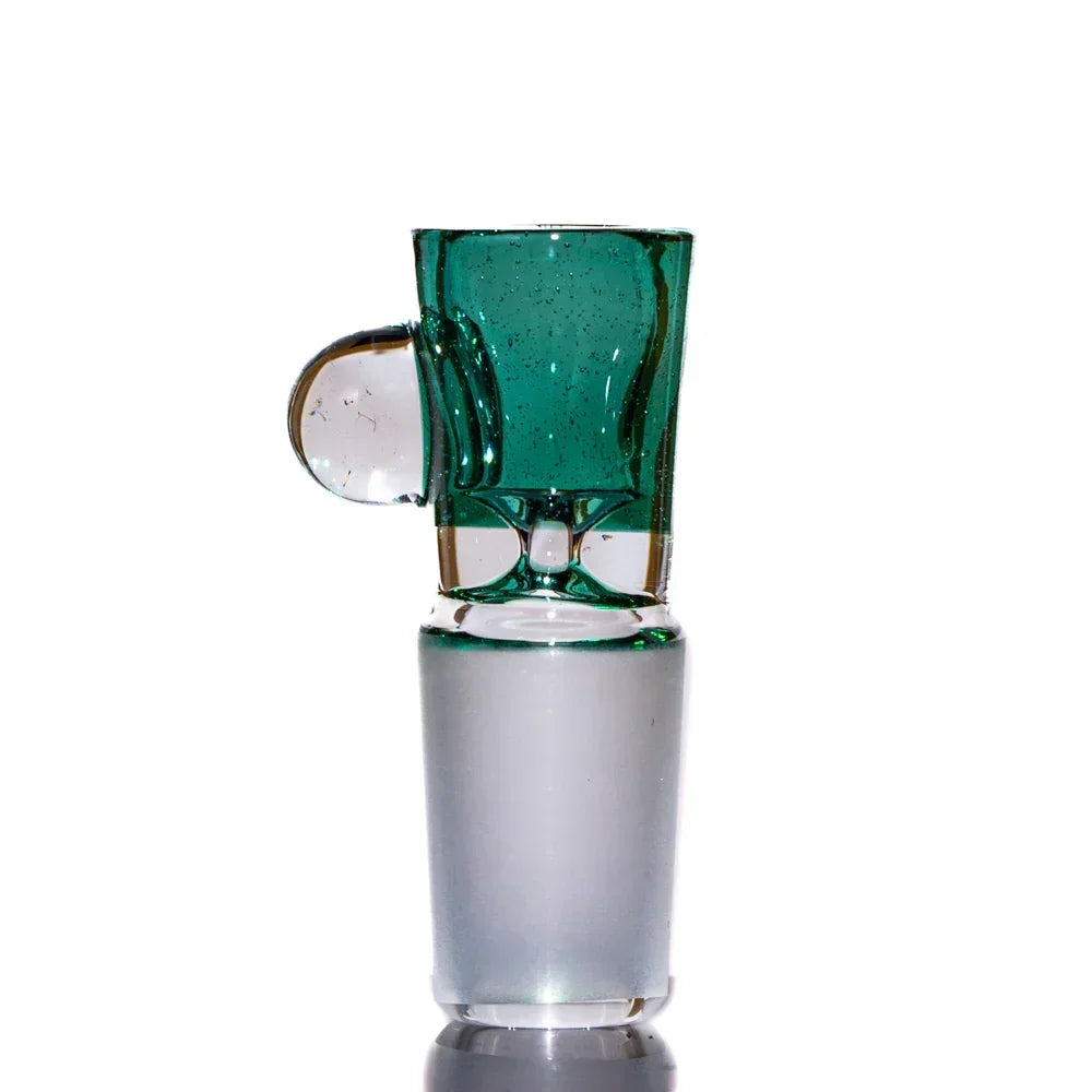 Green glass 18mm slide bowl with side handle for water pipe or bong