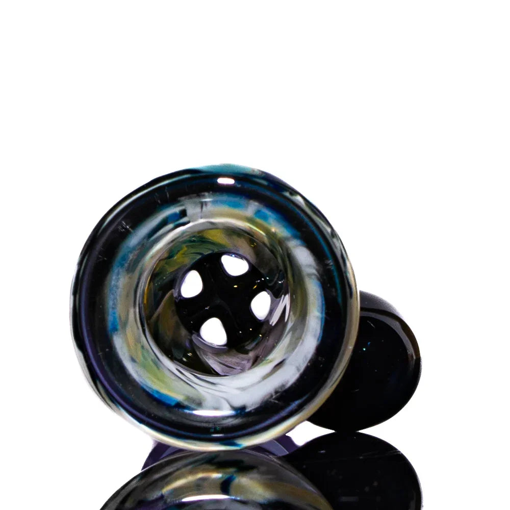 Green and white marble glass 14mm four-hole martini slide with clear and colorful accents