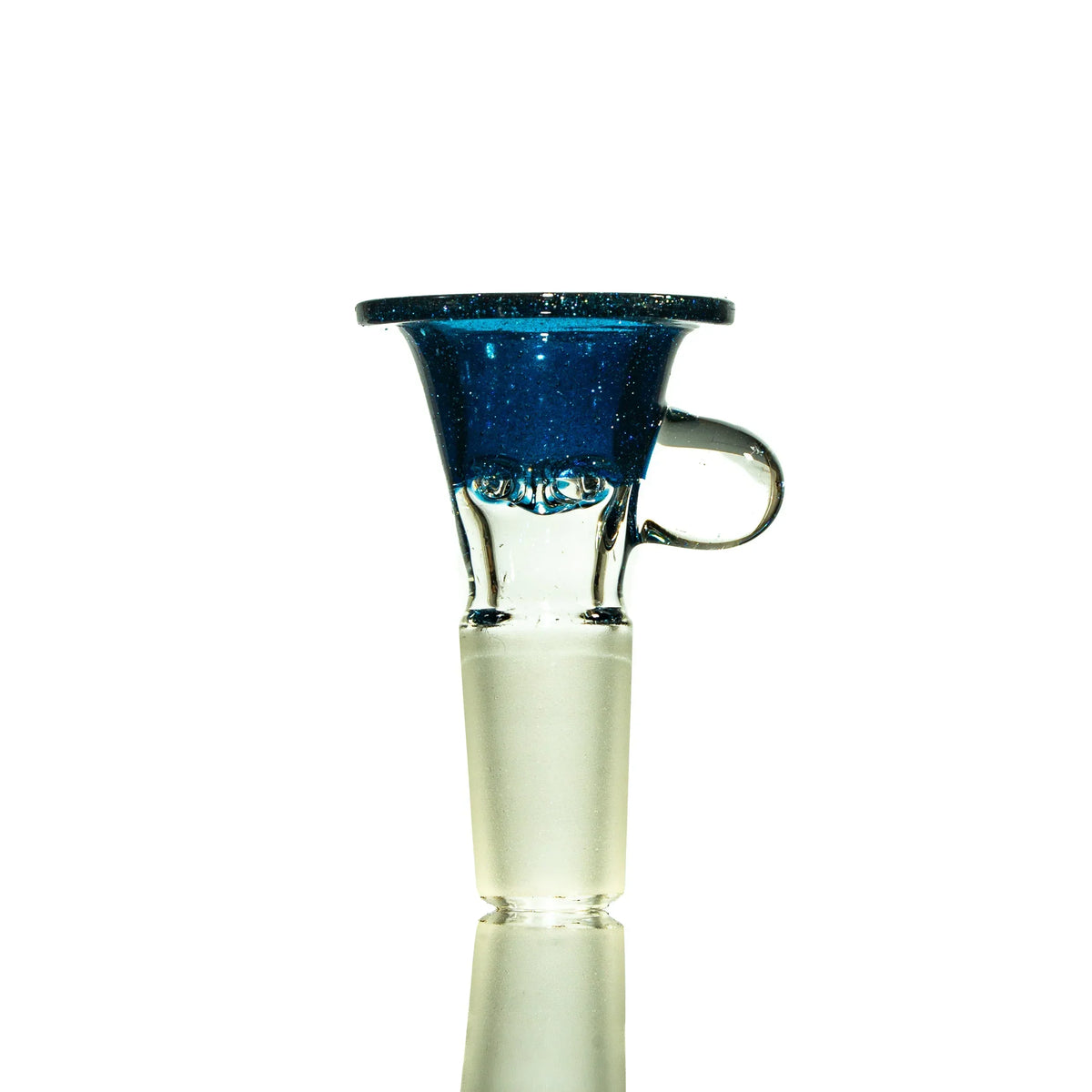 Heavy blue stardust glass 14mm four-hole slide with handle, clear and blue design
