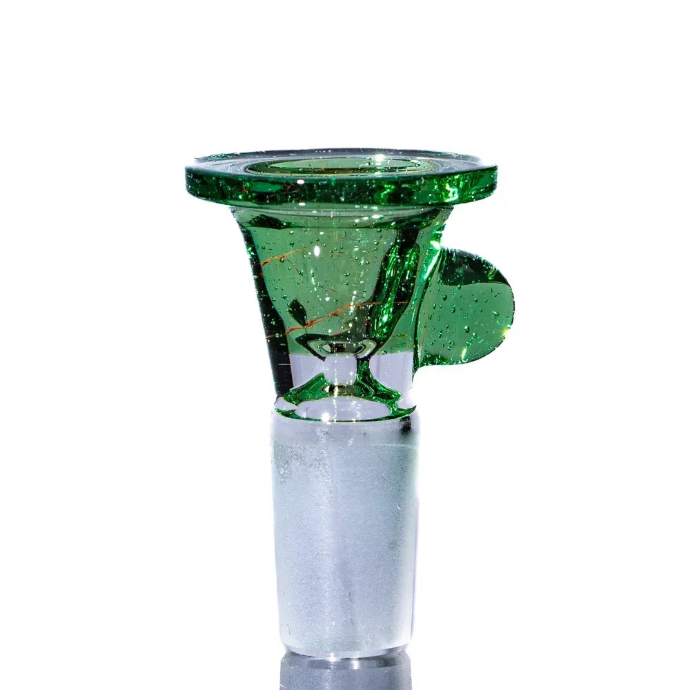 Green glass 14mm bowl slide with textured details for water pipe or bong