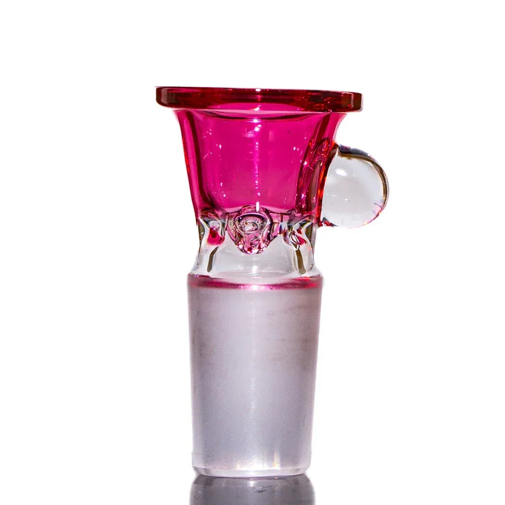 18mm pink glass slide bowl with four-hole design and clear handle for water pipes