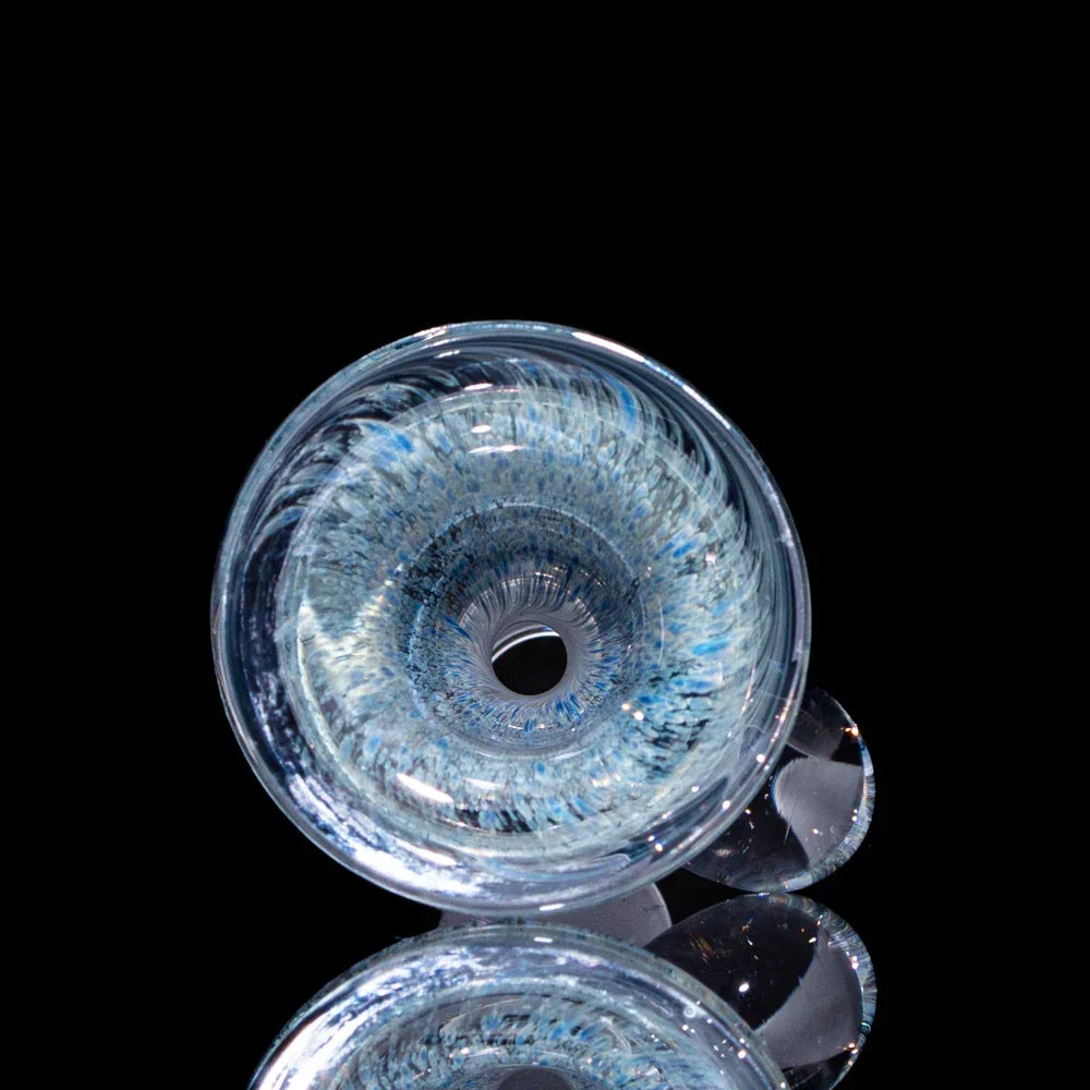 Light blue frit 14mm glass slide bowl with swirling pattern on black background