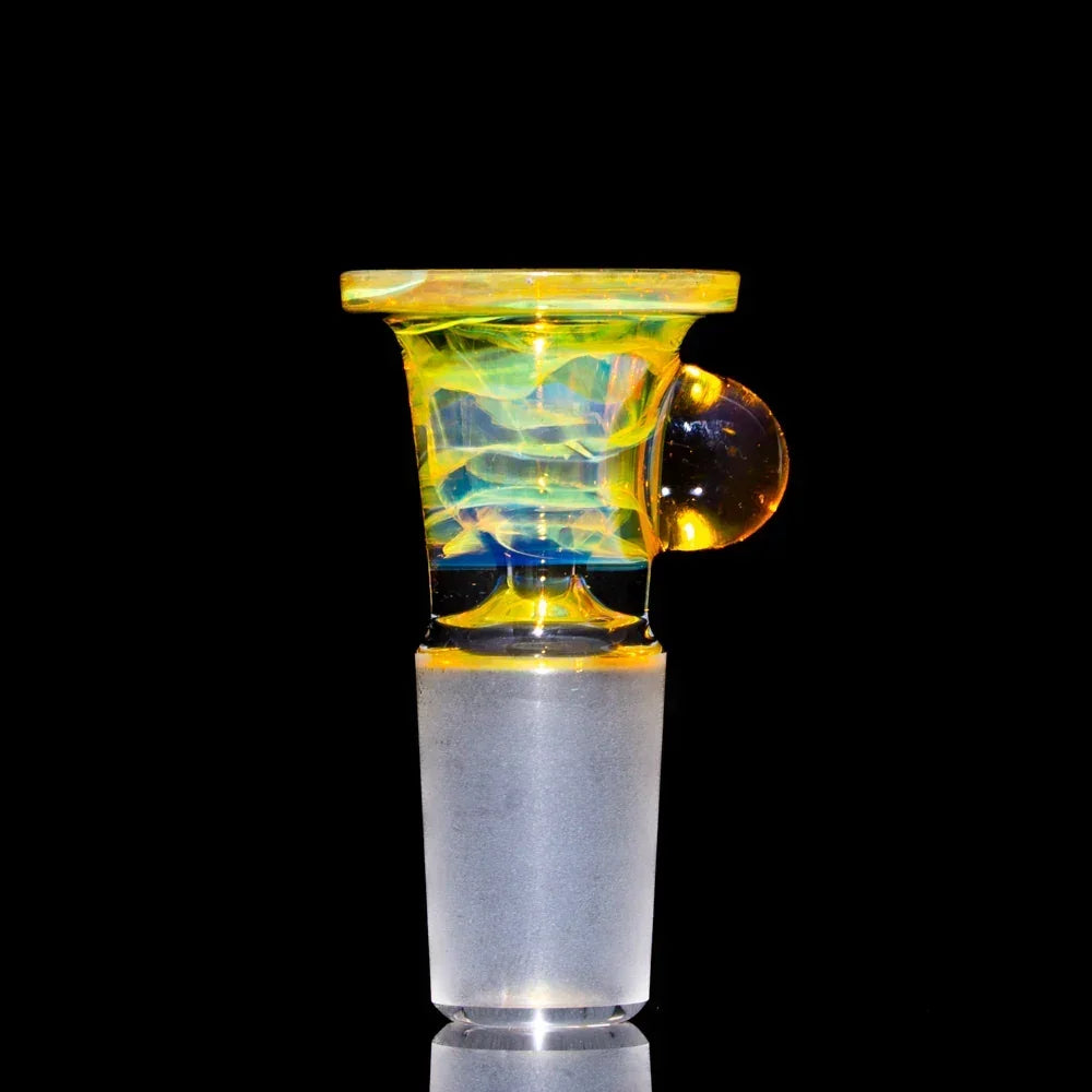 Northstar Yellow 18mm glass slide with vibrant color swirl and side marble detail on black background