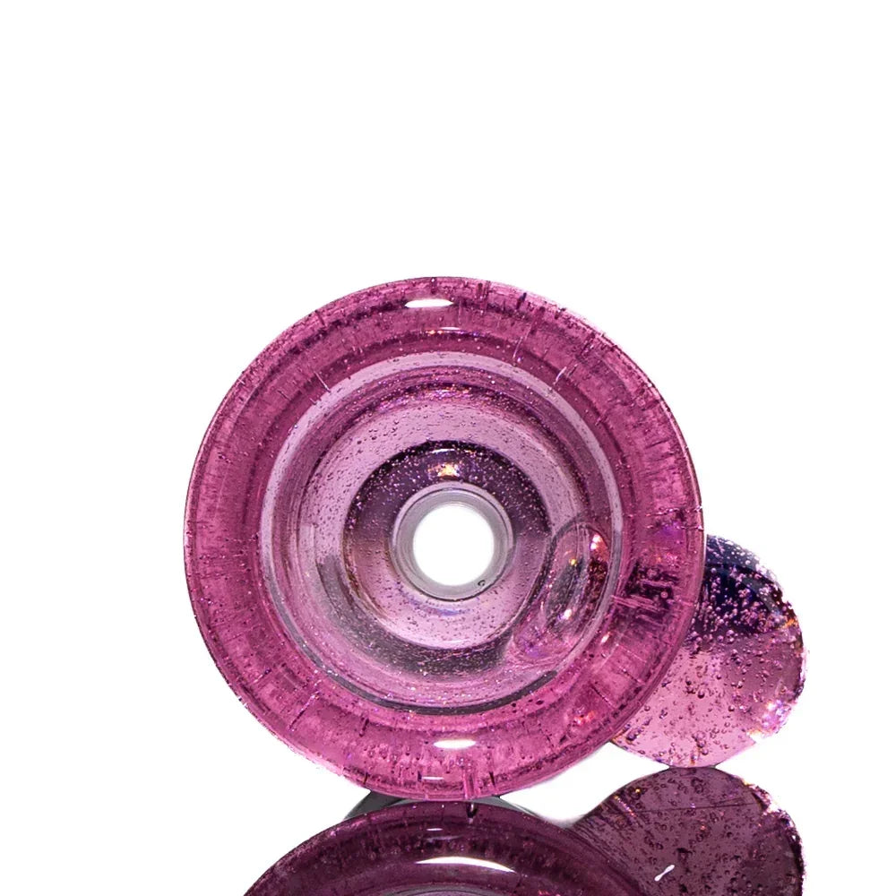 Pink glass 14mm martini slide with bubble details on a white background