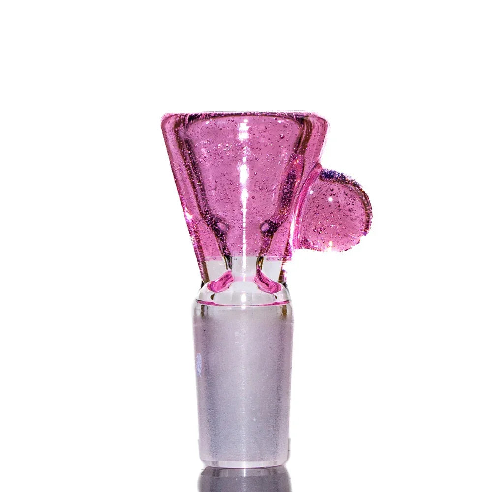 Pink glass 14mm martini slide with lollipop accent on clear background