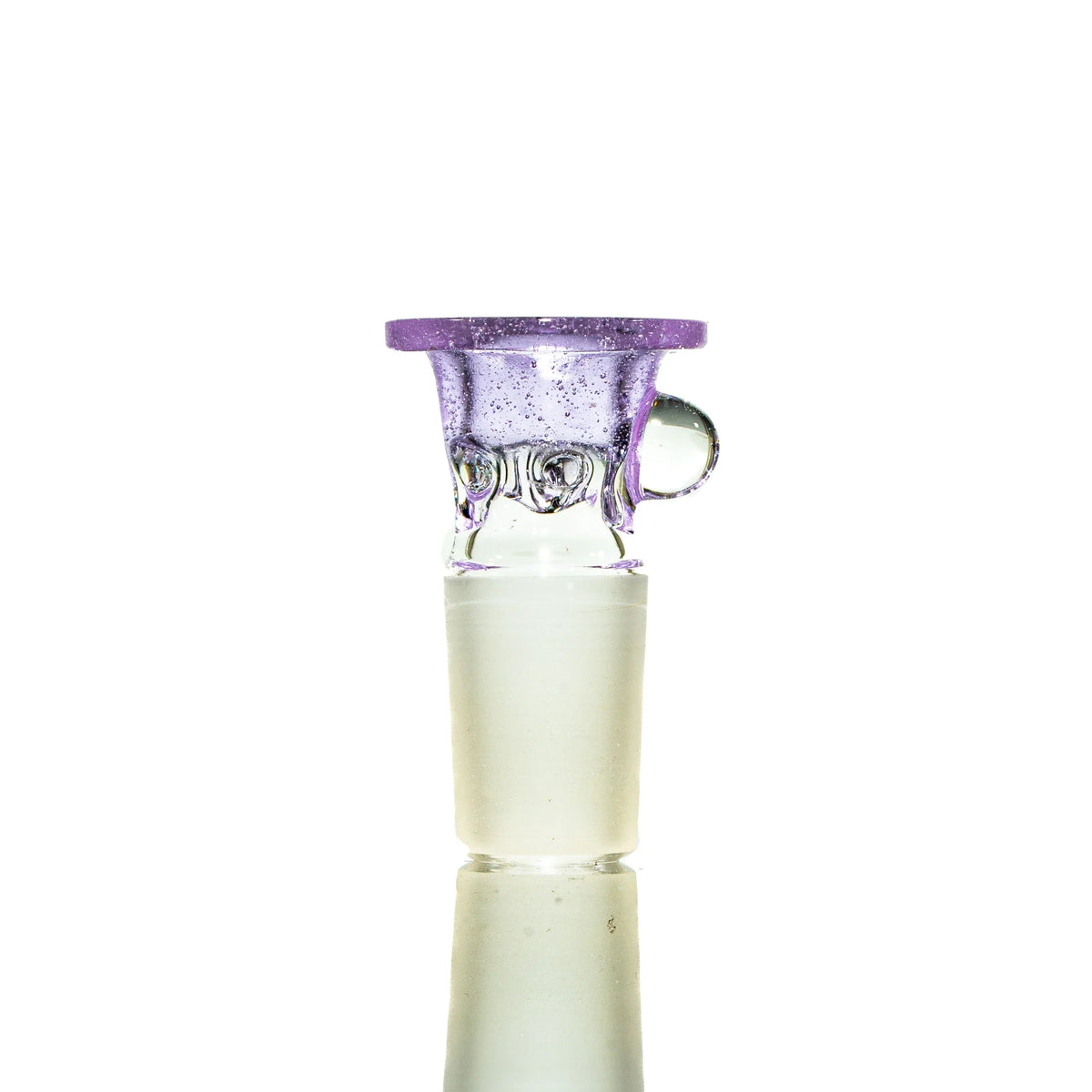 Pink lollipop 18mm glass slide bowl with handle for water pipe, isolated on white background