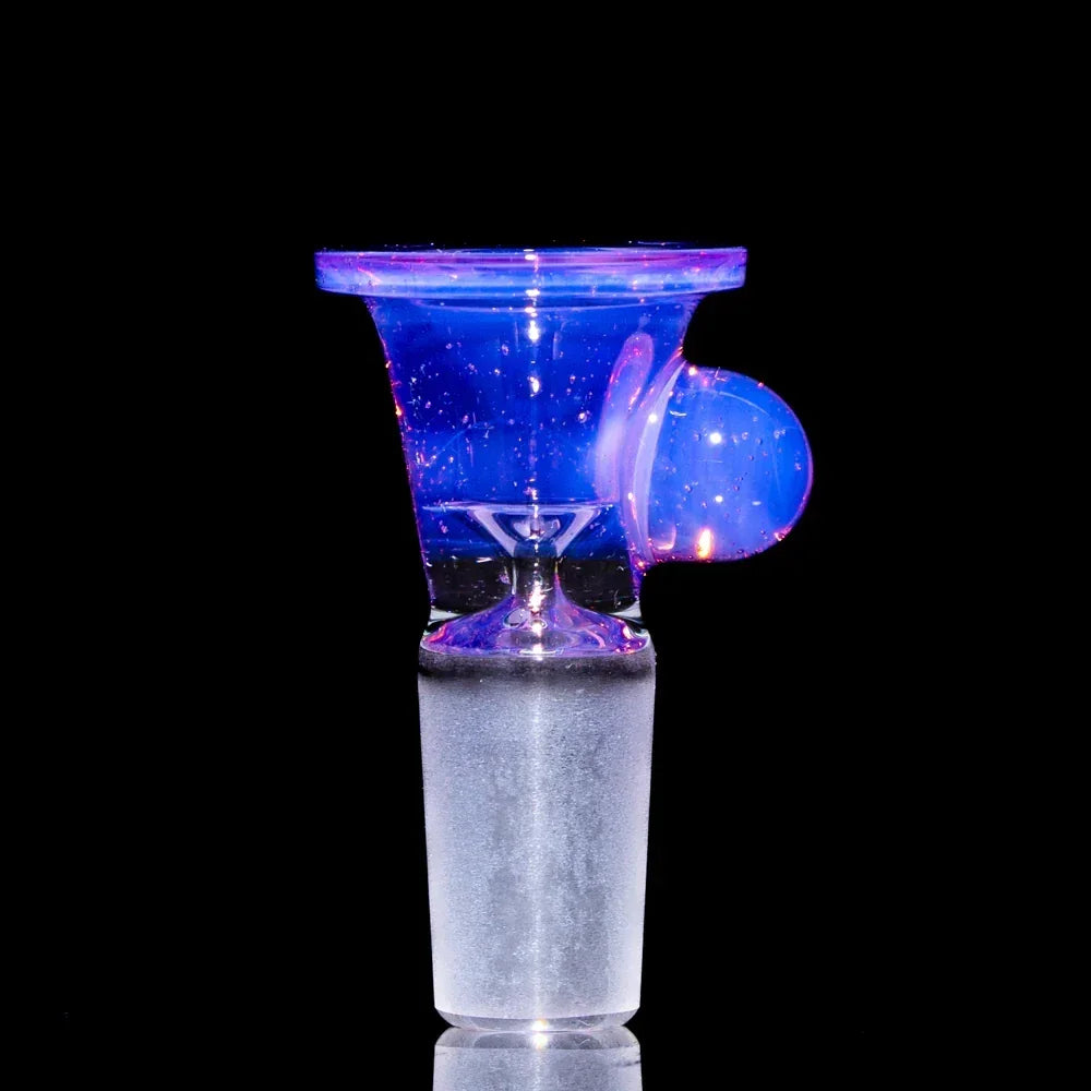 14mm rose quartz glass slide bowl with blue reflective finish on black background