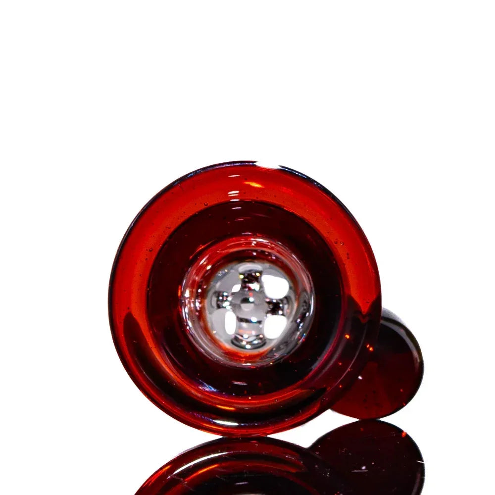 Ruby red glass four-hole bowl slide for 14mm water pipe, reflective surface
