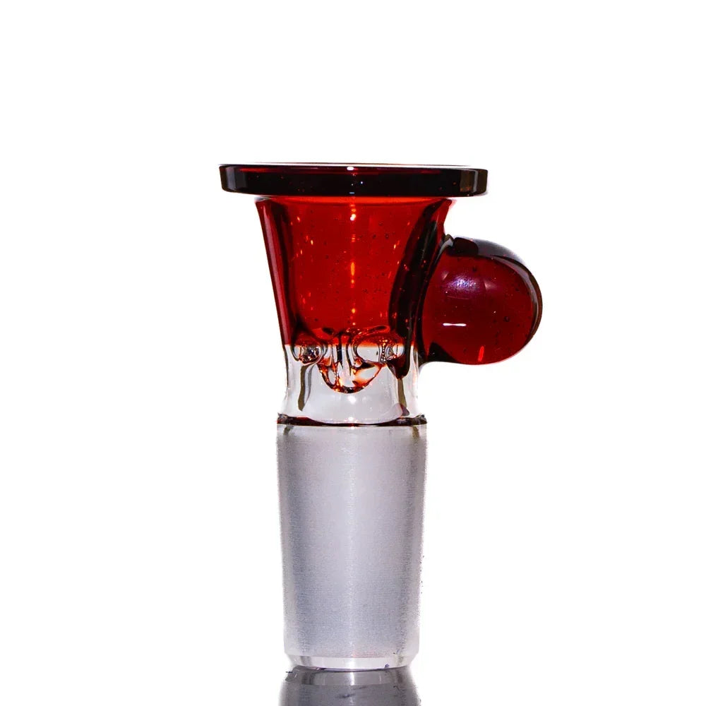 Ruby red glass 14mm four-hole slide bowl with handle for water pipes
