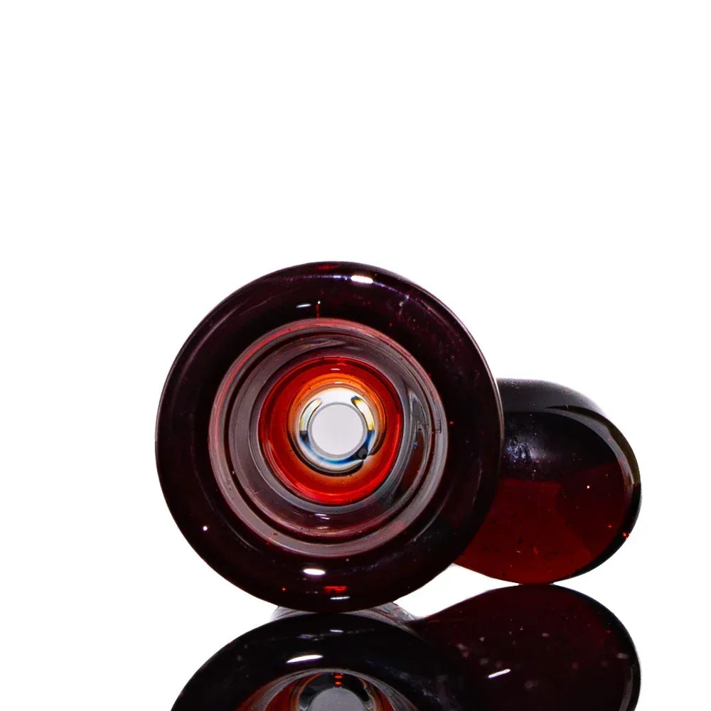Ruby red glass 14mm martini slide for water pipe, viewed from bowl opening