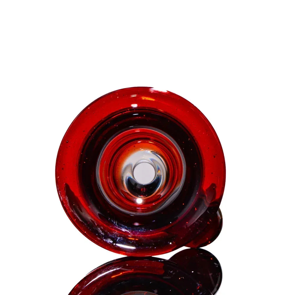 Red glass 18mm slide bowl with central hole, reflective surface, for water pipes