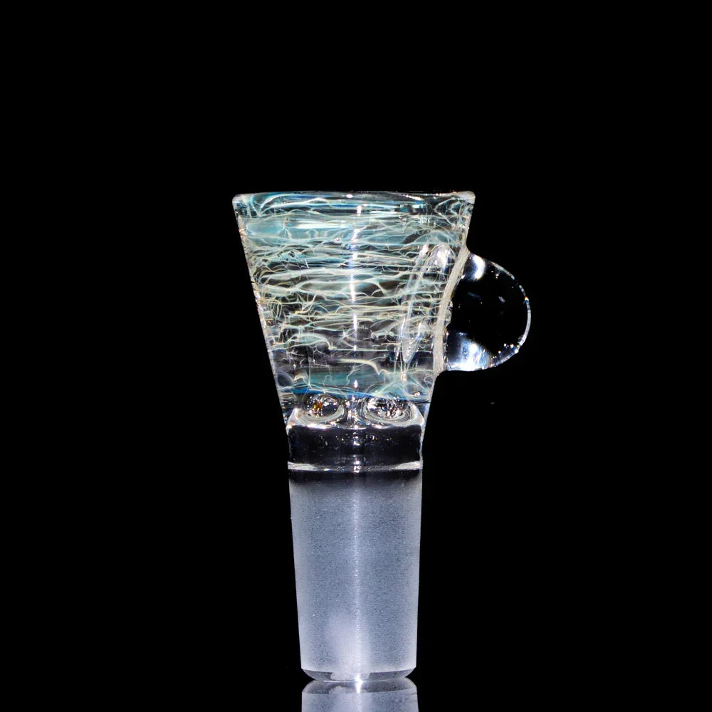 Clear glass martini slide with silver fume wrap, four holes, 14mm joint, black background