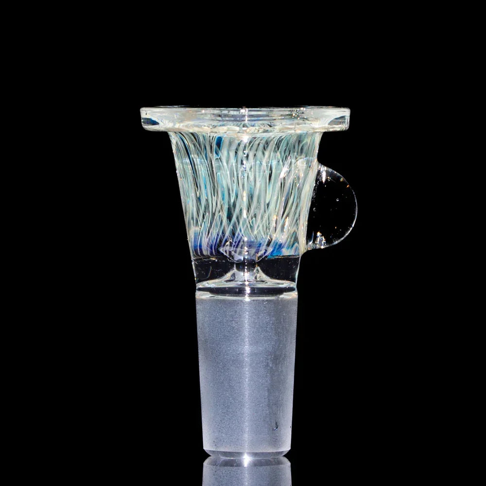 Silver fume glass slide bowl with blue rake design and 14mm frosted joint