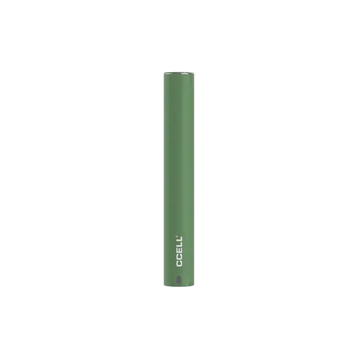 Matte green CCELL vape battery with minimalist design on green background