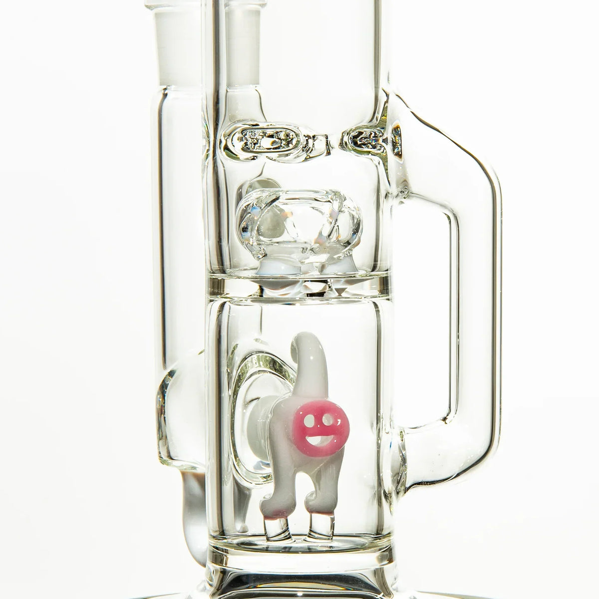 Clear glass water pipe with whimsical pink and white cat percolator detail