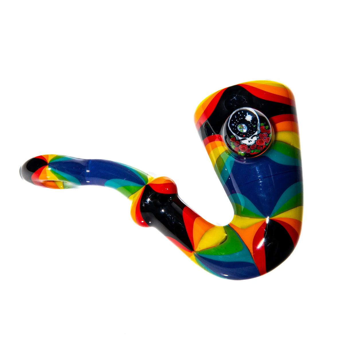 Rainbow sherlock hand pipe with vibrant glass art and galaxy-themed marble