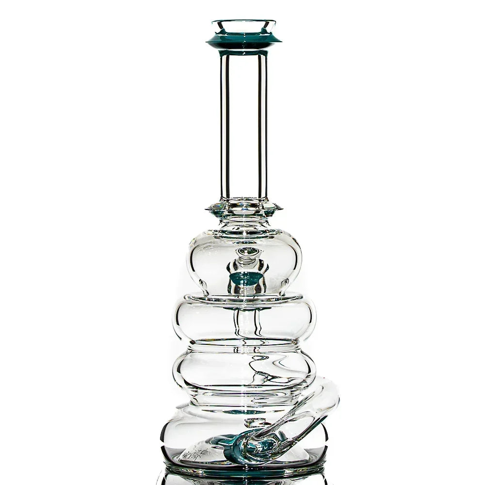 Heady glass water pipe with unique spiral design and clear glass construction