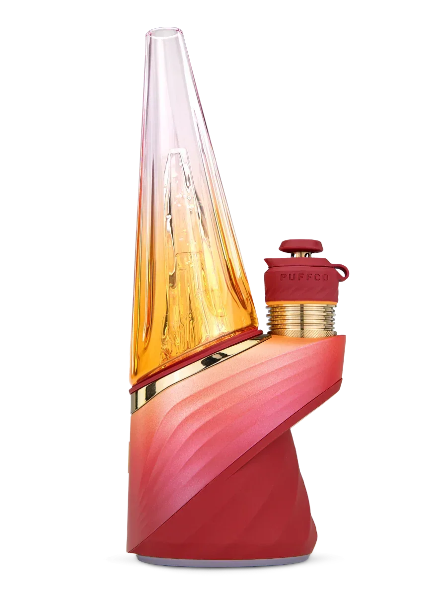 Puffco Peak Pro Daybreak smart vaporizer with orange and pink glass base