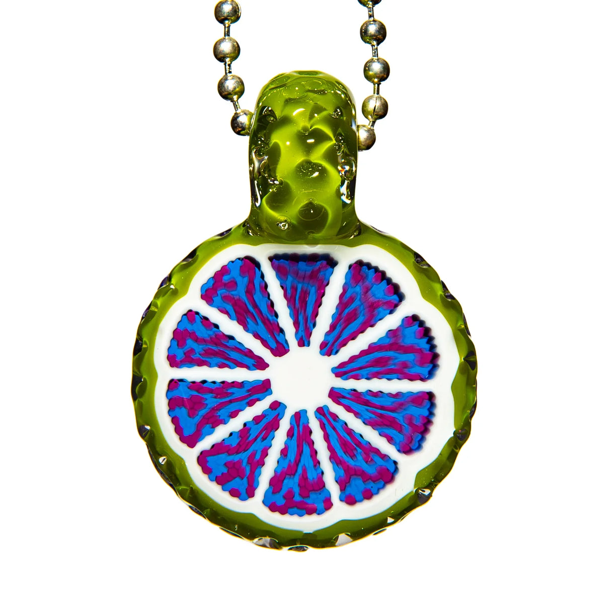 Hand-blown glass Medium Purple Lime Cotton Candy Slice Pendant by Sam Lyons