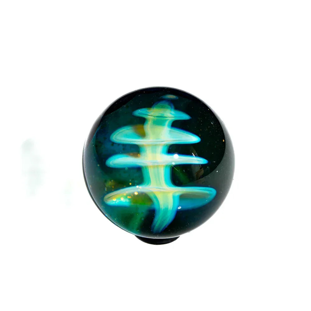 Blue stardust marble with silver fume spiral and artistic glasswork on white background
