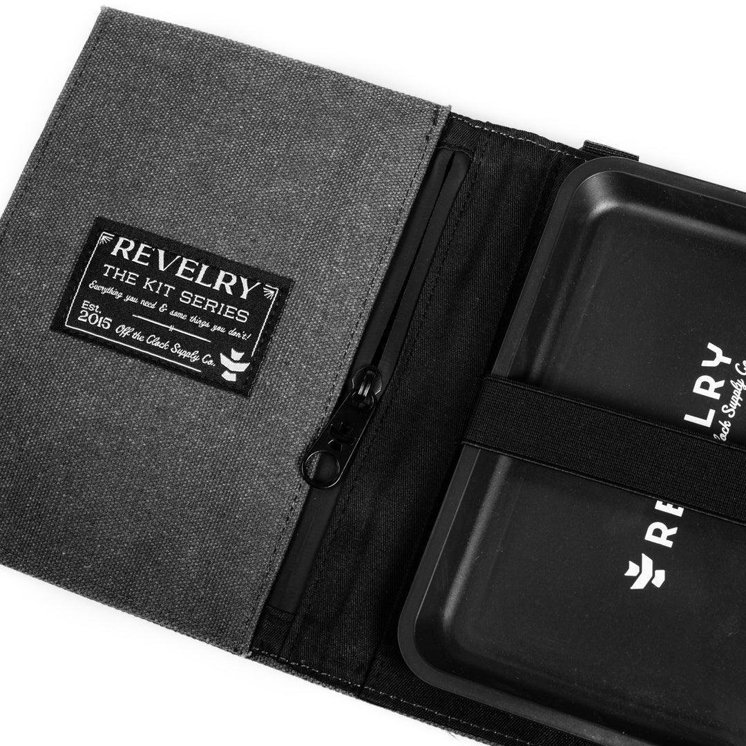 Revelry rolling kit with zipper pouch and black tray for accessories