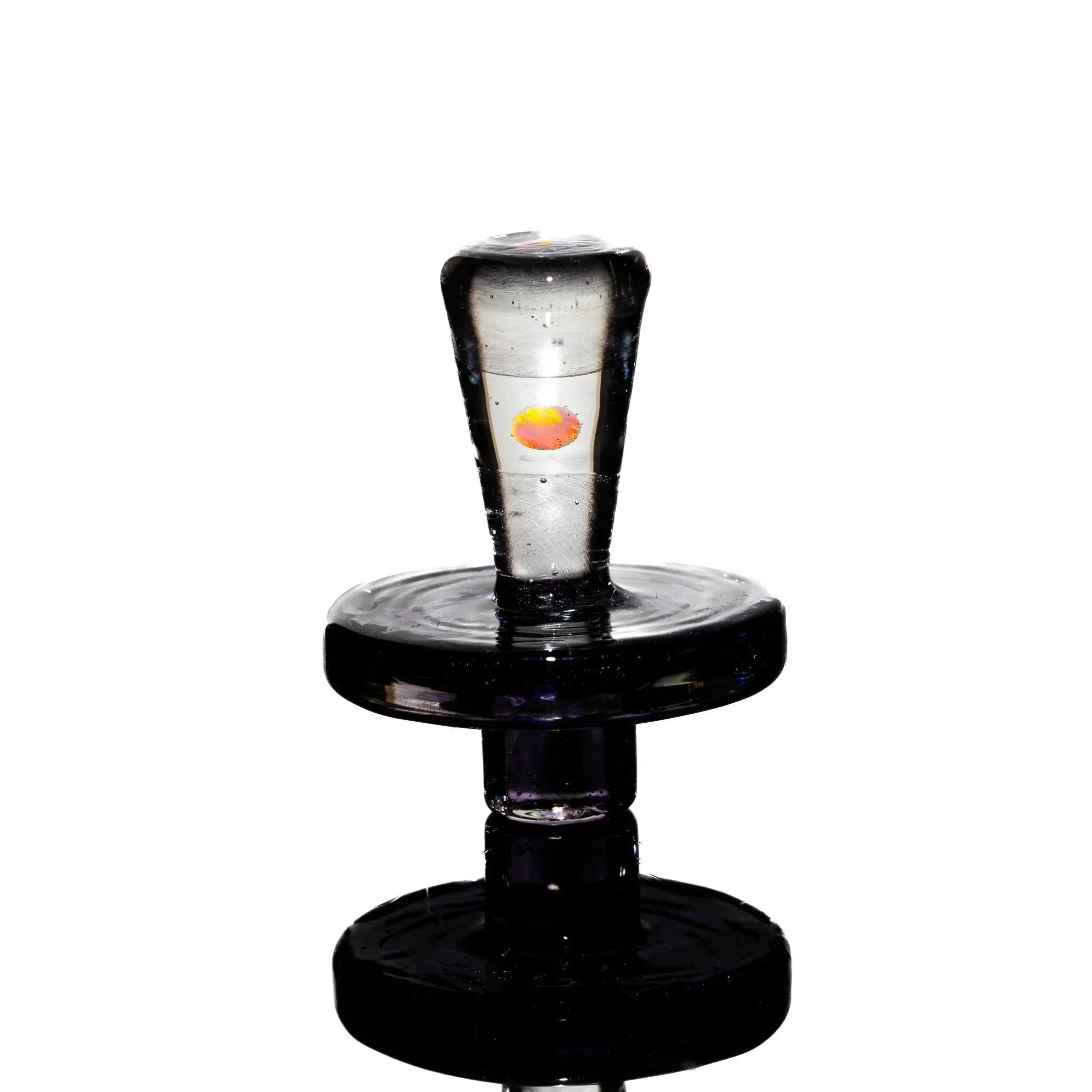 Purple glass carb cap with clear top and colorful accent for dab rig accessories