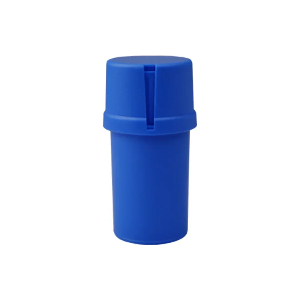 Blue plastic pop top container for storage, odor-proof with child-resistant lid