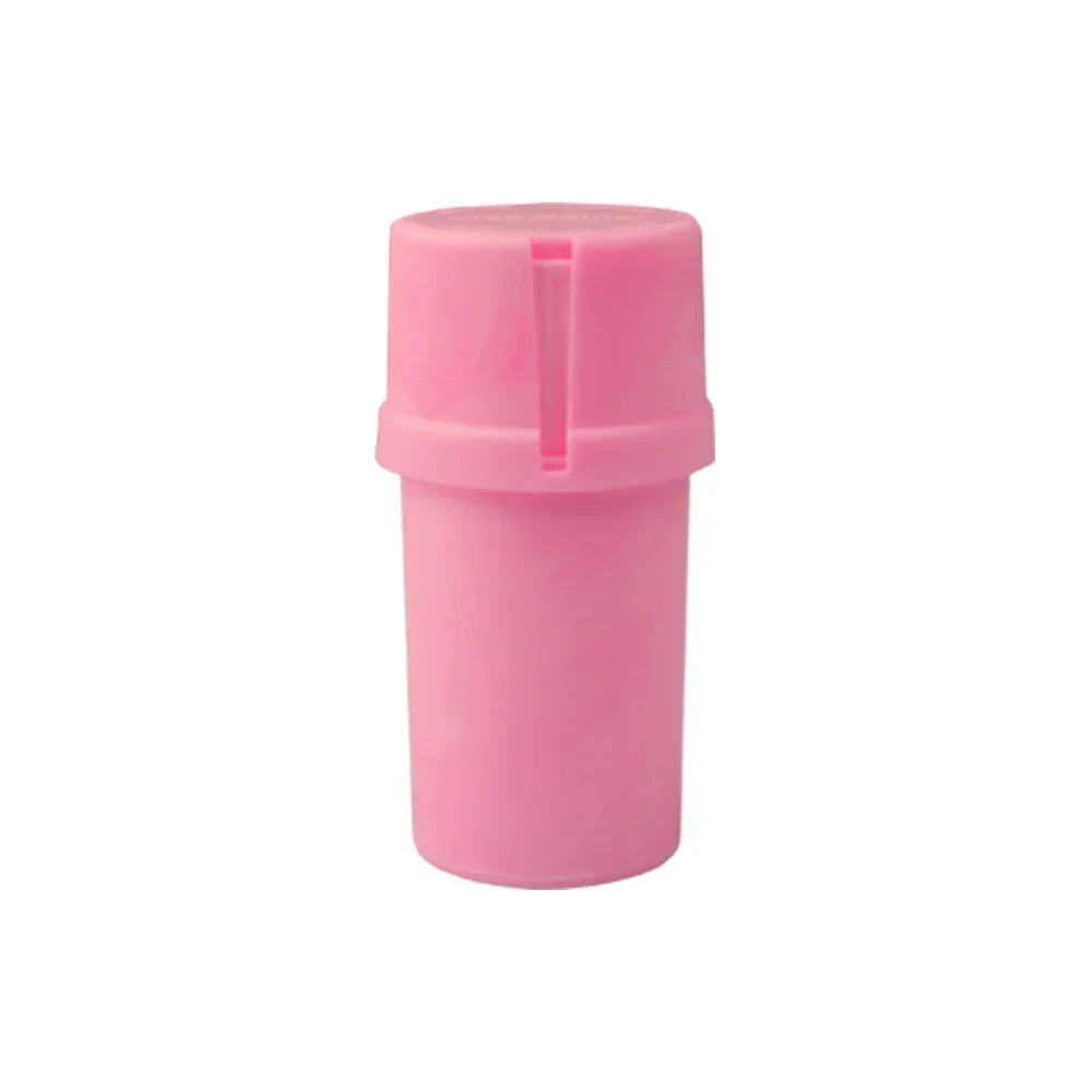 Pink airtight plastic storage container with secure lid on white background