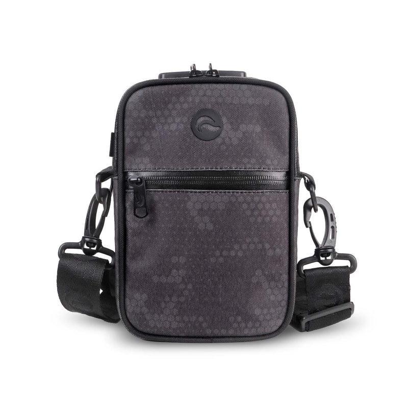 Iron gray smell-proof crossbody bag with front zipper pocket and adjustable strap