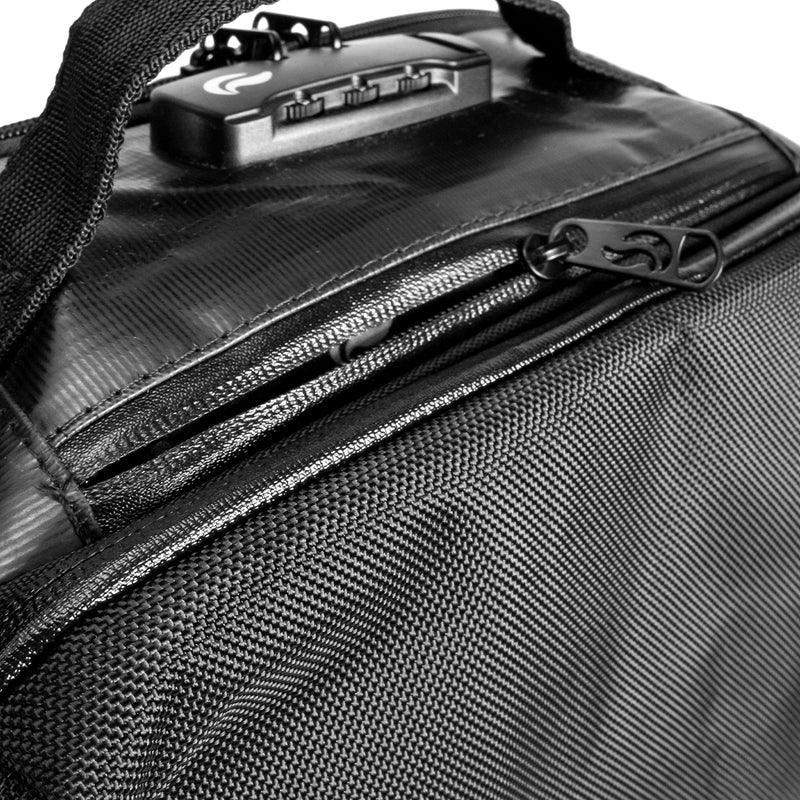 Black carbon fiber smell proof bag with zipper and built-in combination lock