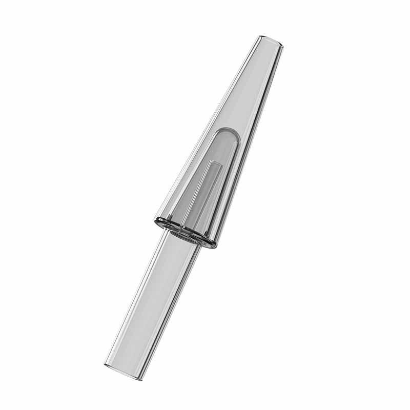 Clear glass vaporizer accessory mouthpiece on white background