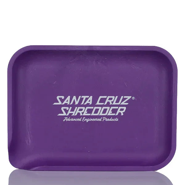 Purple Santa Cruz Shredder rolling tray with rounded corners and white logo