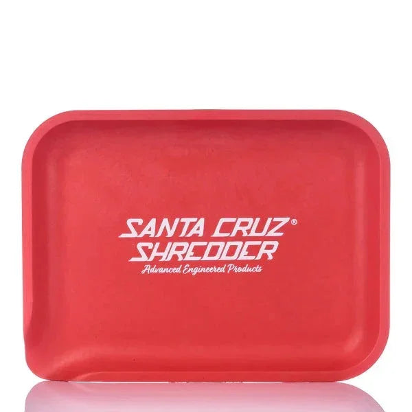 Red rectangular rolling tray with Santa Cruz Shredder logo and rounded corners