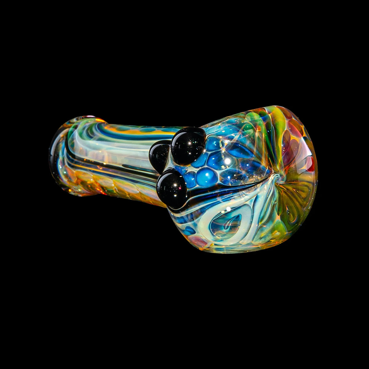 Hand-blown glass Black Dotted Fumed Four Hole Mini Spoon by Sarah Marblesbee