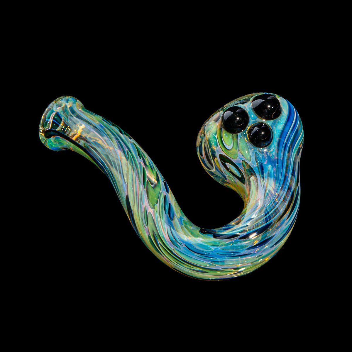 Hand-blown glass Black Dotted Fumed Four Hole Sherlock by Sarah Marblesbee