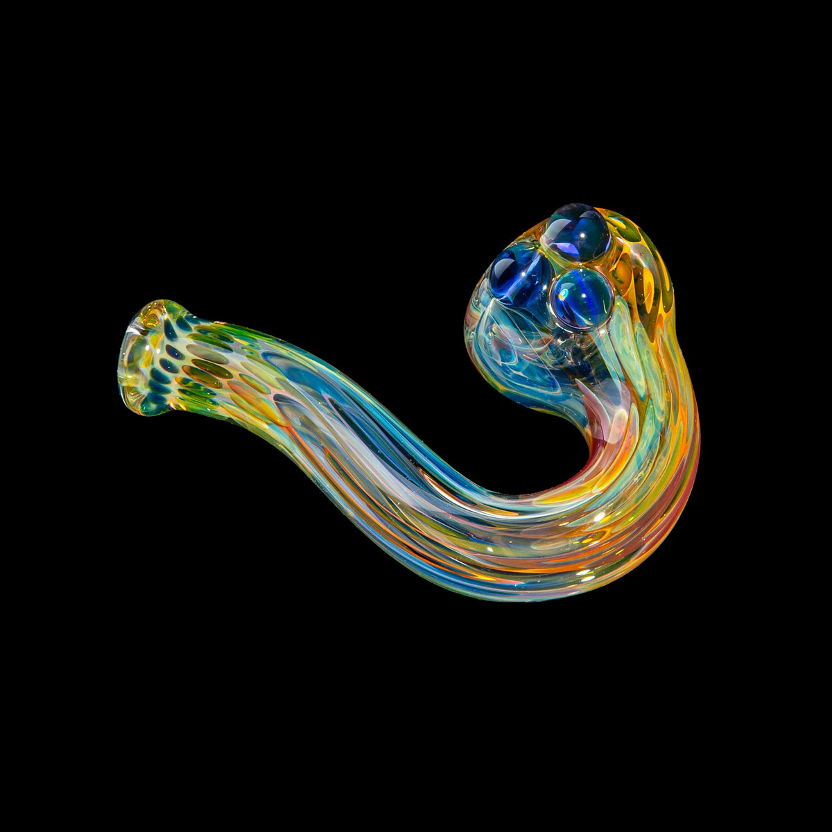 Hand-blown glass Blue Dotted Fumed Four Hole Sherlock by Sarah Marblesbee