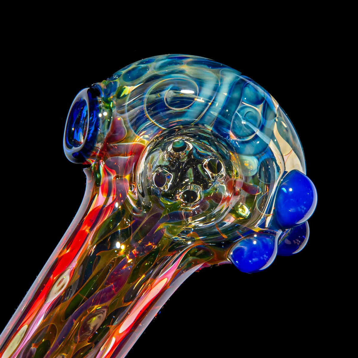 Sarah Marblesbee - Blue Dotted Fumed Four Hole Spoon