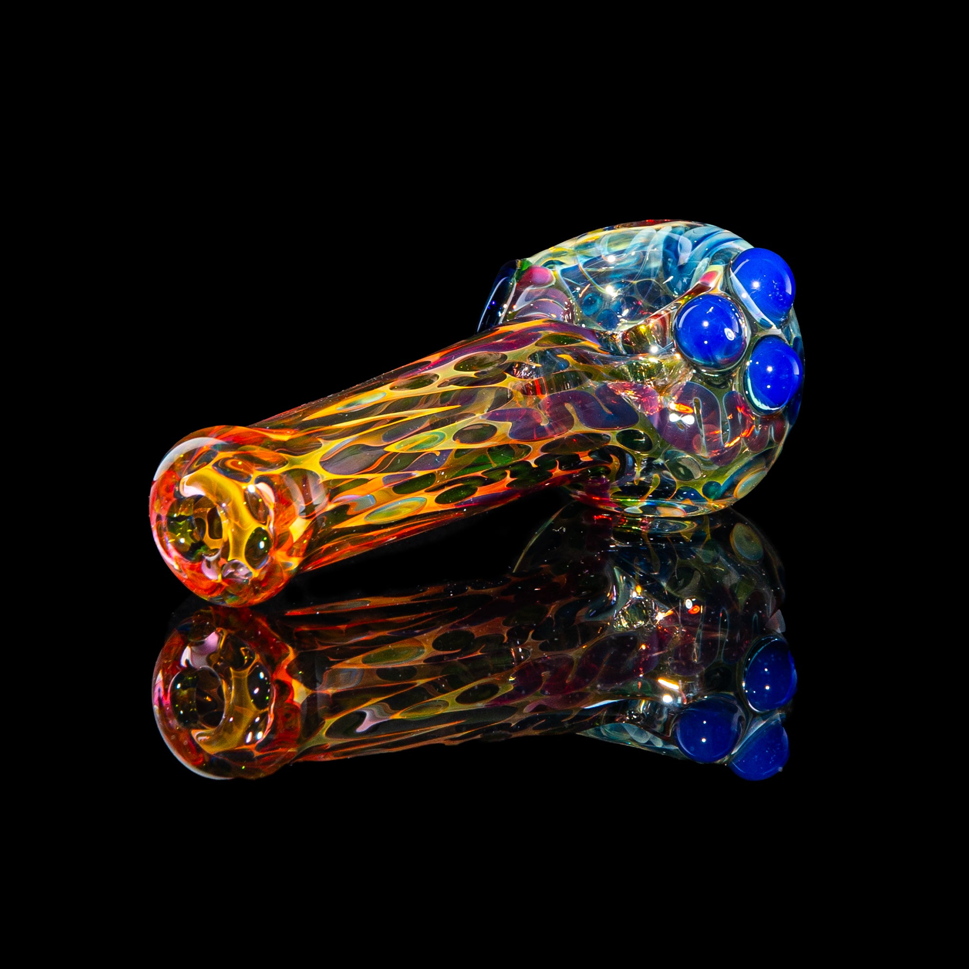 Sarah Marblesbee - Blue Dotted Fumed Four Hole Spoon