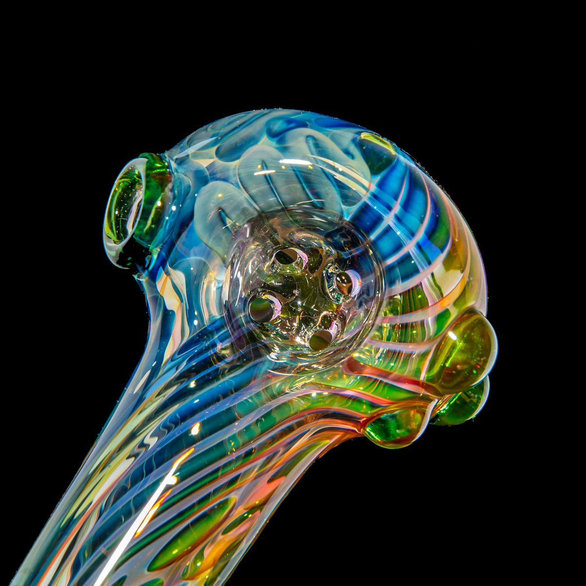 Sarah Marblesbee - Green Dotted Fumed Four Hole Spoon