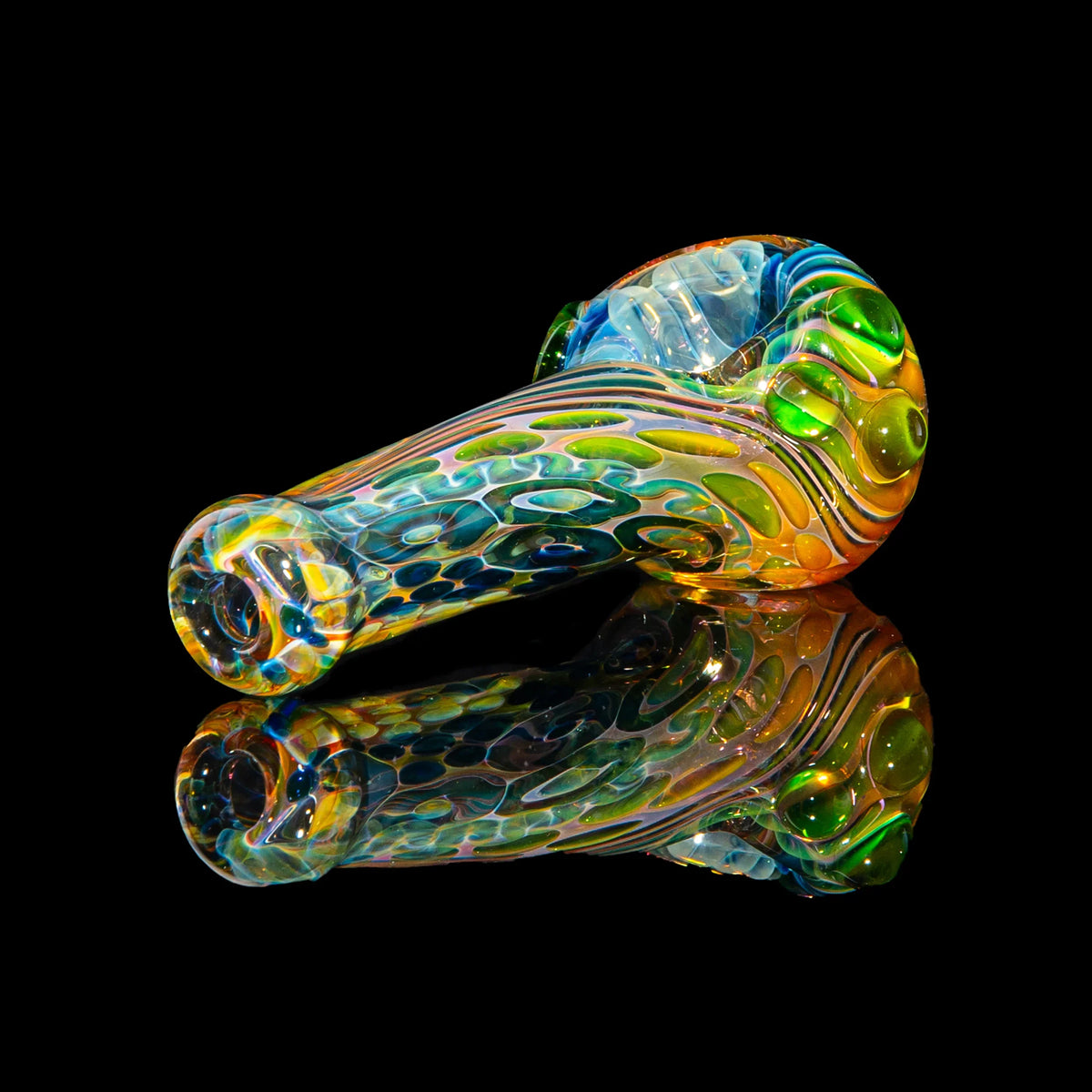 Sarah Marblesbee - Green Dotted Fumed Four Hole Spoon