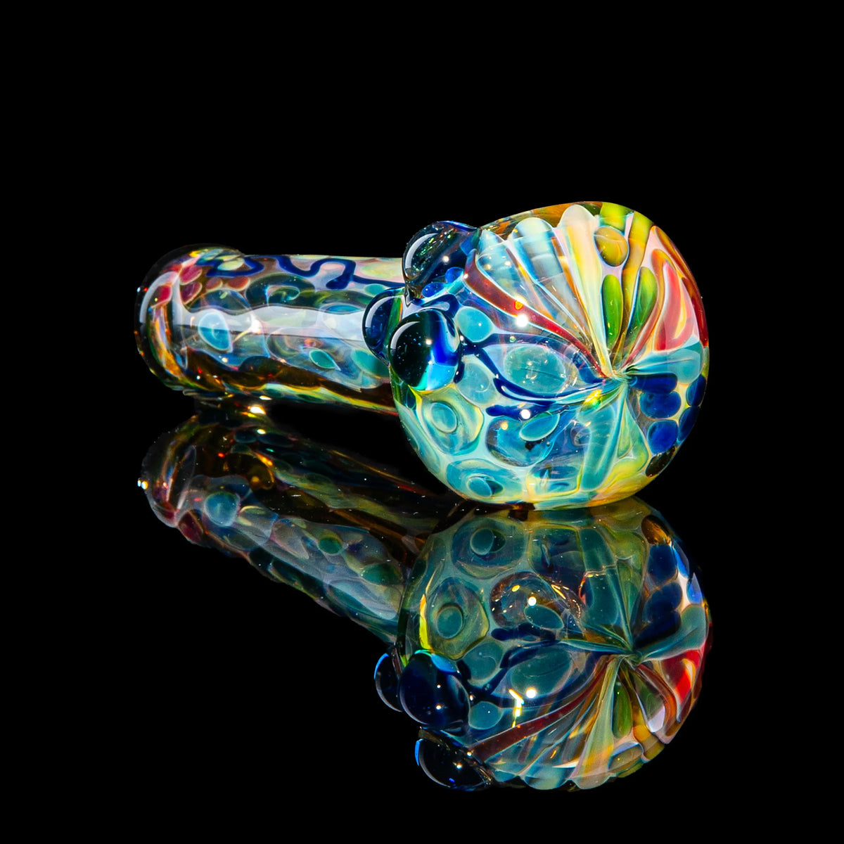 Hand-blown glass Light Blue Dotted Fumed Four Hole Spoon by Sarah Marblesbee