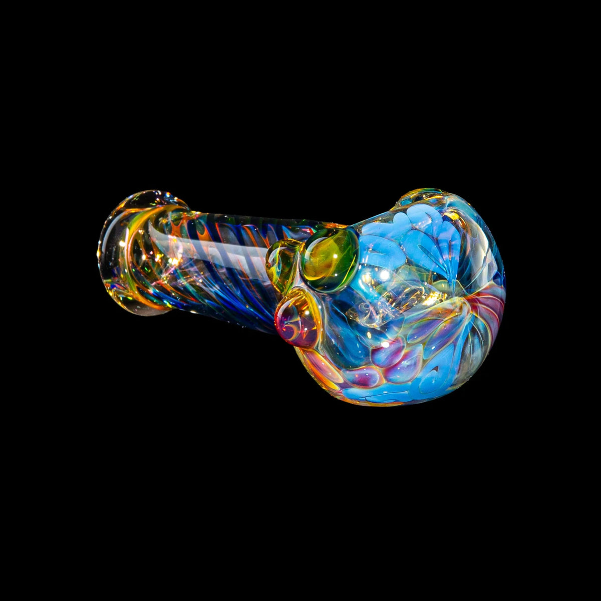 Hand-blown glass Northstar Yellow Dotted Fumed Four Hole Mini Spoon by Sarah Marblesbee